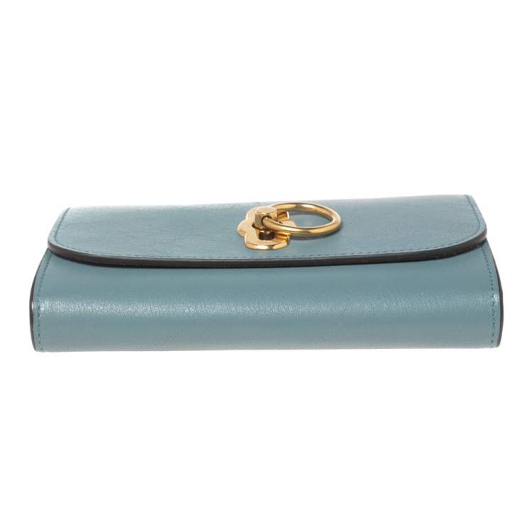Pre Owned Mulberry Stone Blue Leather Medium Amberley Wallet