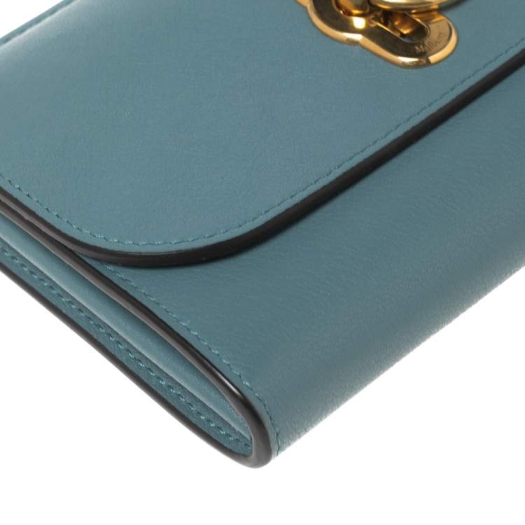 Pre Owned Mulberry Stone Blue Leather Medium Amberley Wallet