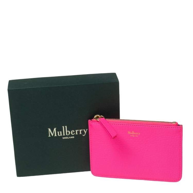 Pre Owned Mulberry Neon Pink Leather Zip Compact Wallet