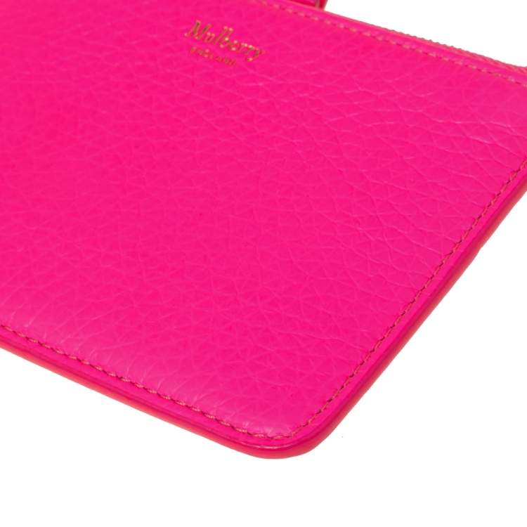 Pre Owned Mulberry Neon Pink Leather Zip Compact Wallet