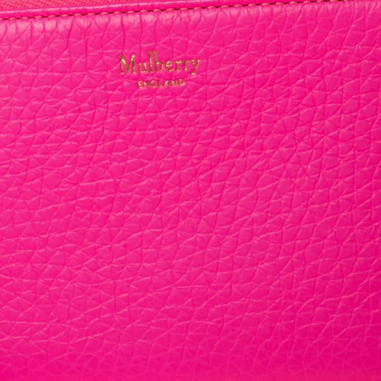 Pre Owned Mulberry Neon Pink Leather Zip Compact Wallet