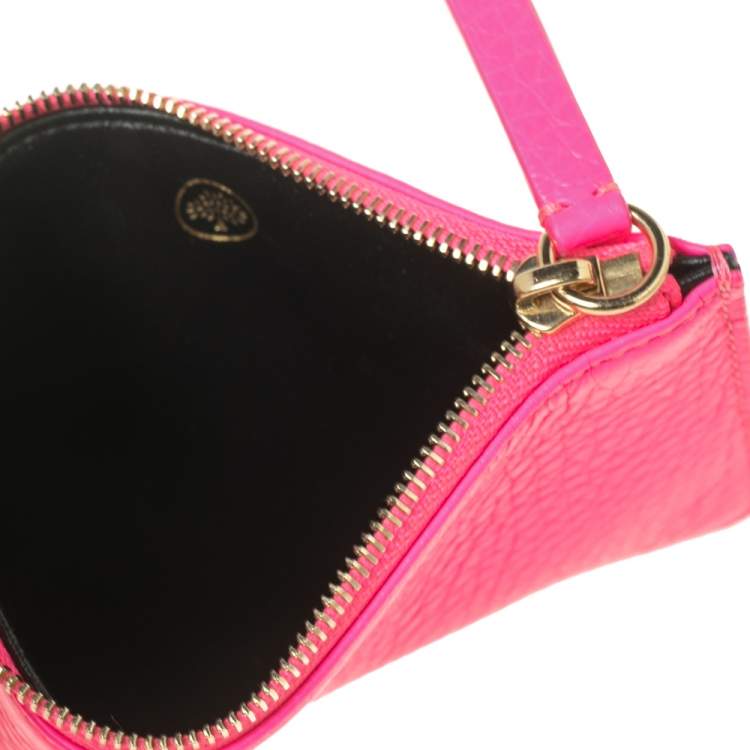 Pre Owned Mulberry Neon Pink Leather Zip Compact Wallet