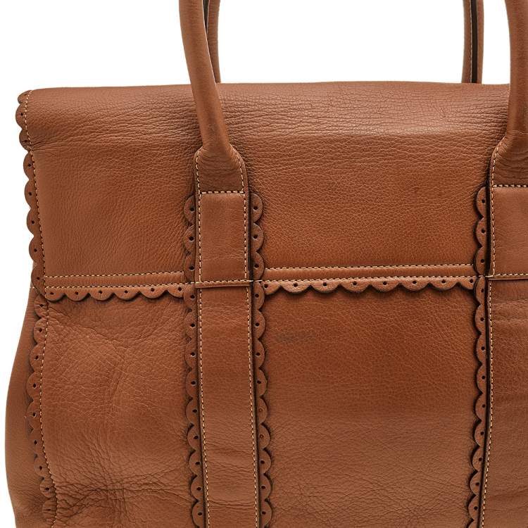 Pre Owned Mulberry Brown Scalloped Leather Bayswater Satchel