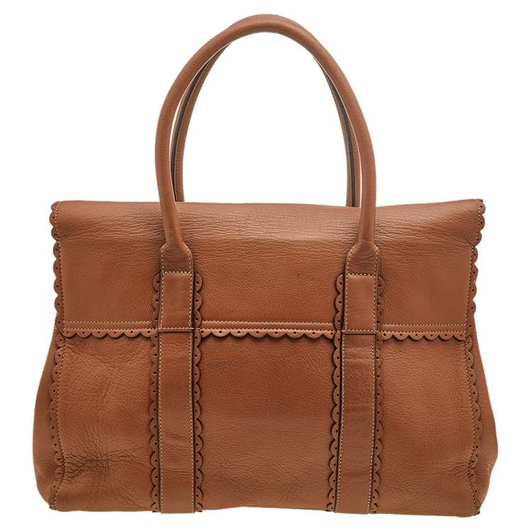 Pre Owned Mulberry Brown Scalloped Leather Bayswater Satchel