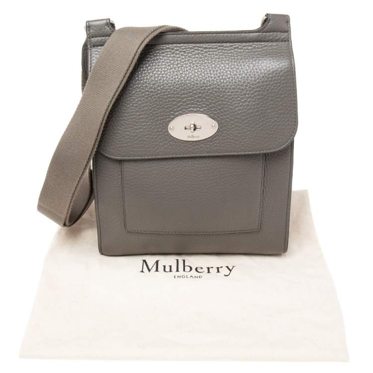 Pre Owned Mulberry Grey Grained Leather Antony Messenger Bag