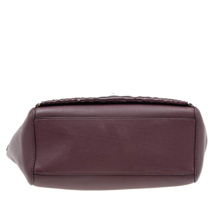 Pre Owned Mulberry Burgundy Python Embossed And Leather Small Willow Tote