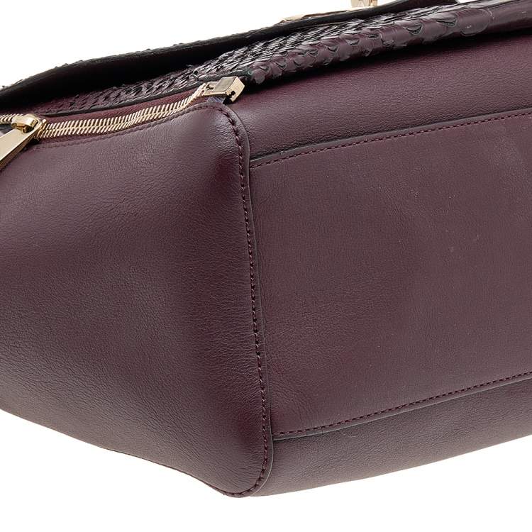 Pre Owned Mulberry Burgundy Python Embossed And Leather Small Willow Tote