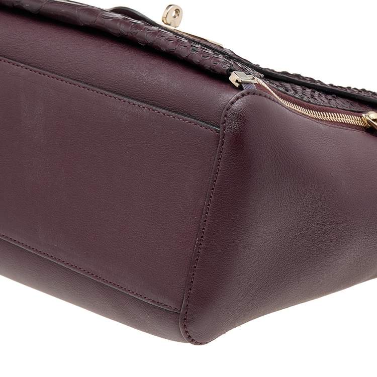 Pre Owned Mulberry Burgundy Python Embossed And Leather Small Willow Tote