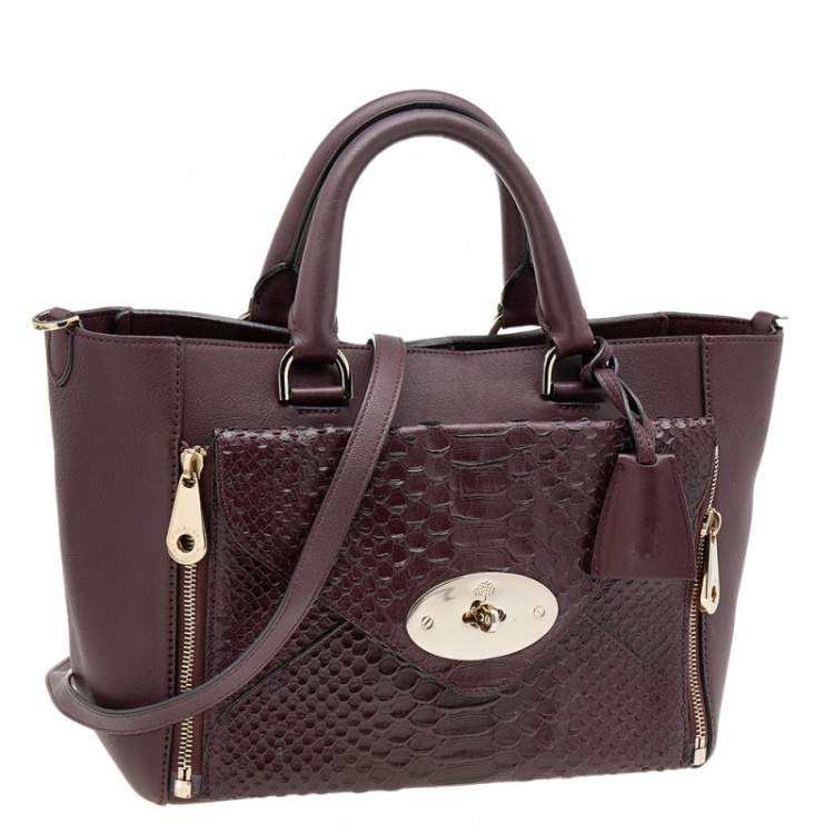Pre Owned Mulberry Burgundy Python Embossed And Leather Small Willow Tote