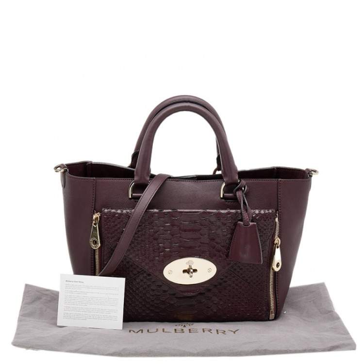 Pre Owned Mulberry Burgundy Python Embossed And Leather Small Willow Tote
