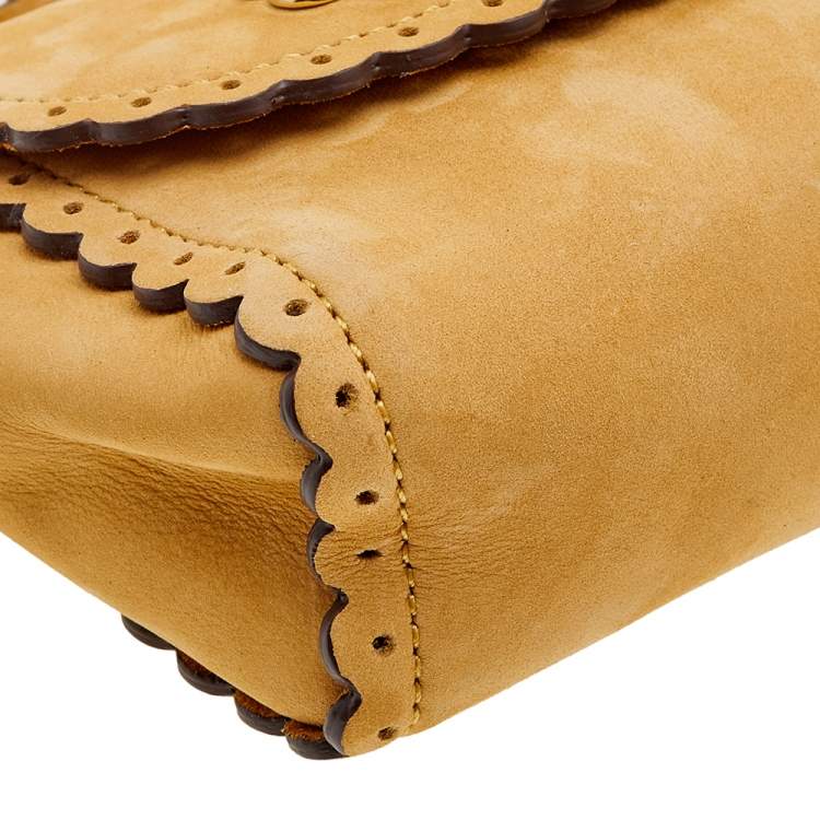 مملوكة مسبقًا Mulberry Mustard Nubuck Leather Mini Cookie Crossbody Bag