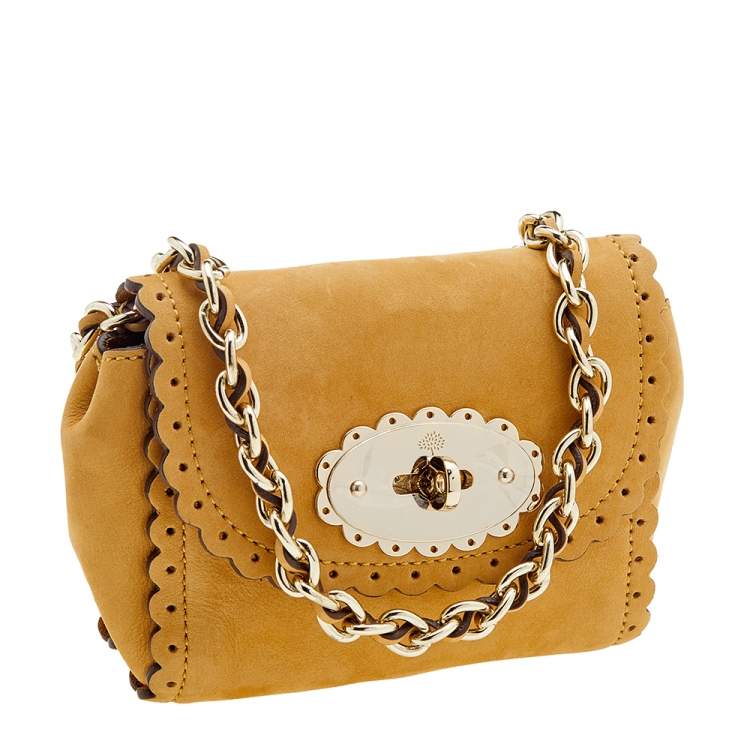 مملوكة مسبقًا Mulberry Mustard Nubuck Leather Mini Cookie Crossbody Bag