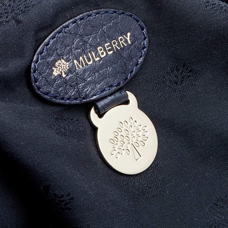 مملوكة مسبقًا Mulberry Navy Blue/Brown Grained Leather Polly Push Lock Satchel
