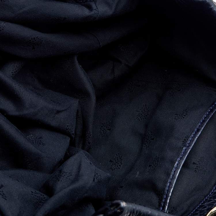 مملوكة مسبقًا Mulberry Navy Blue/Brown Grained Leather Polly Push Lock Satchel