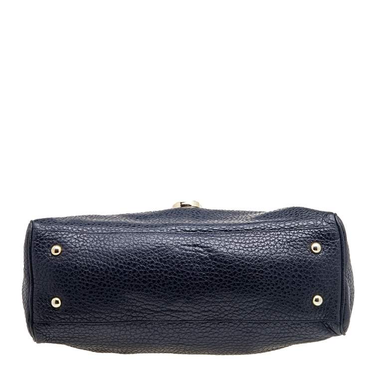 مملوكة مسبقًا Mulberry Navy Blue/Brown Grained Leather Polly Push Lock Satchel