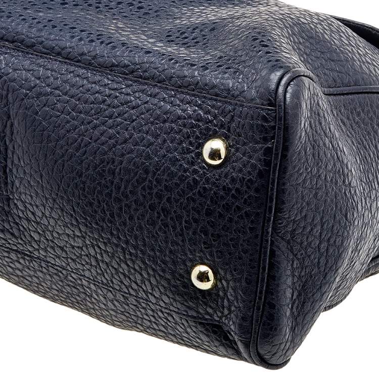 مملوكة مسبقًا Mulberry Navy Blue/Brown Grained Leather Polly Push Lock Satchel