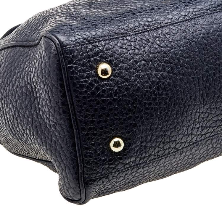 مملوكة مسبقًا Mulberry Navy Blue/Brown Grained Leather Polly Push Lock Satchel