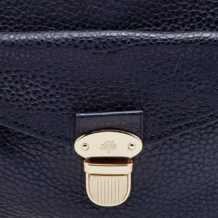 مملوكة مسبقًا Mulberry Navy Blue/Brown Grained Leather Polly Push Lock Satchel