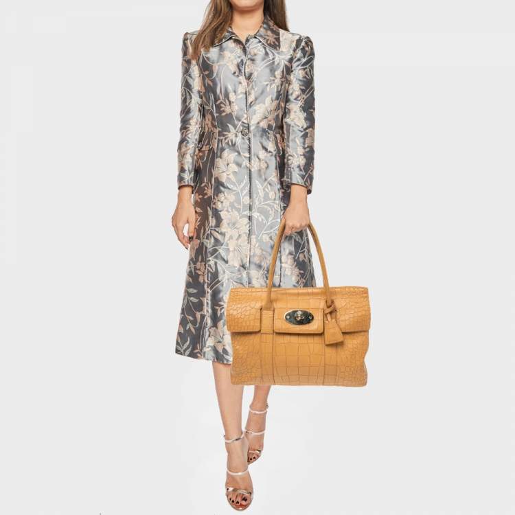 Pre Owned Mulberry Tan Croc Embossed Leather Bayswater Satchel