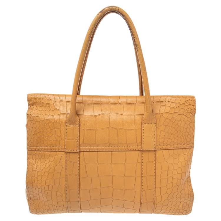 Pre Owned Mulberry Tan Croc Embossed Leather Bayswater Satchel