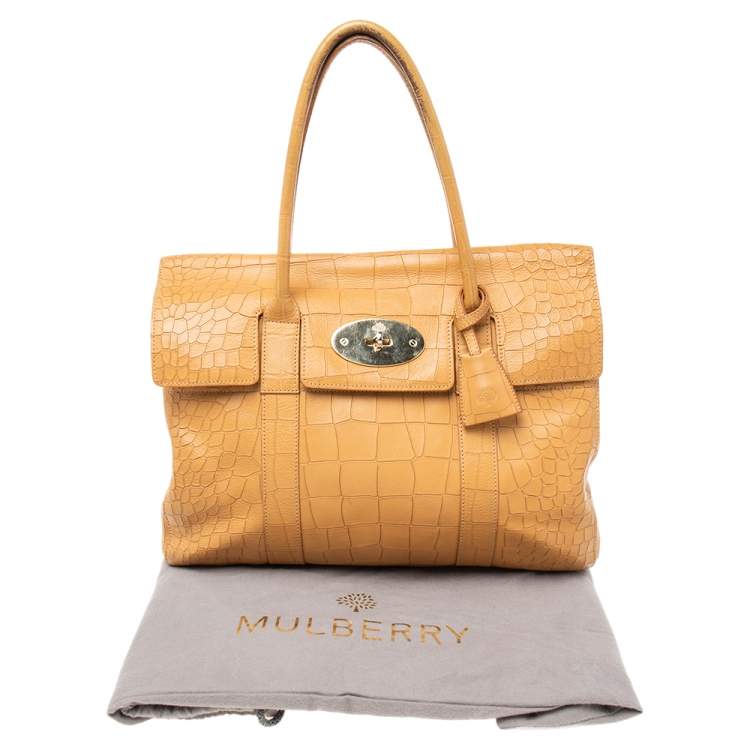 Pre Owned Mulberry Tan Croc Embossed Leather Bayswater Satchel