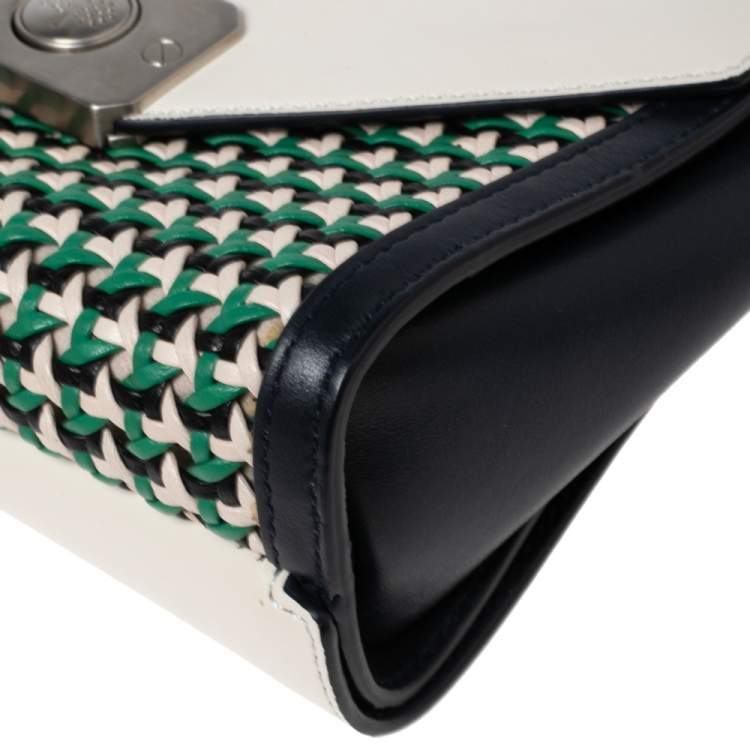 Pre Owned Mulberry Multicolor Leather Woven Delphie Duo Flap Shoulder Bag