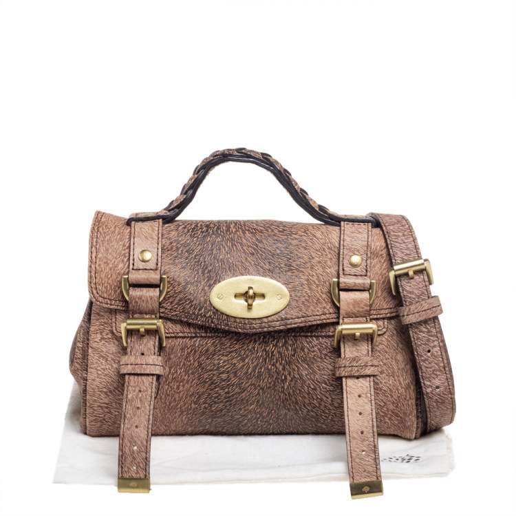 Pre Owned Mulberry Brown/Black Calfhair Print Leather Mini Alexa Top Handle Bag