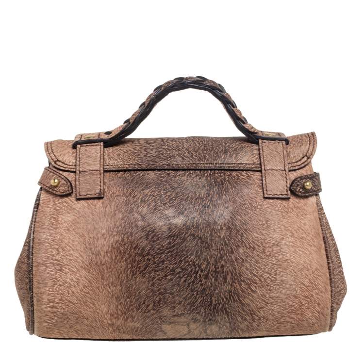 Pre Owned Mulberry Brown/Black Calfhair Print Leather Mini Alexa Top Handle Bag