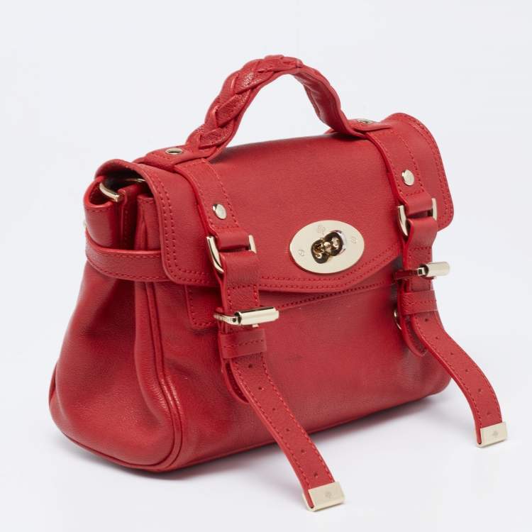 Pre Owned Mulberry Red Leather Mini Alexa Top Handle Bag