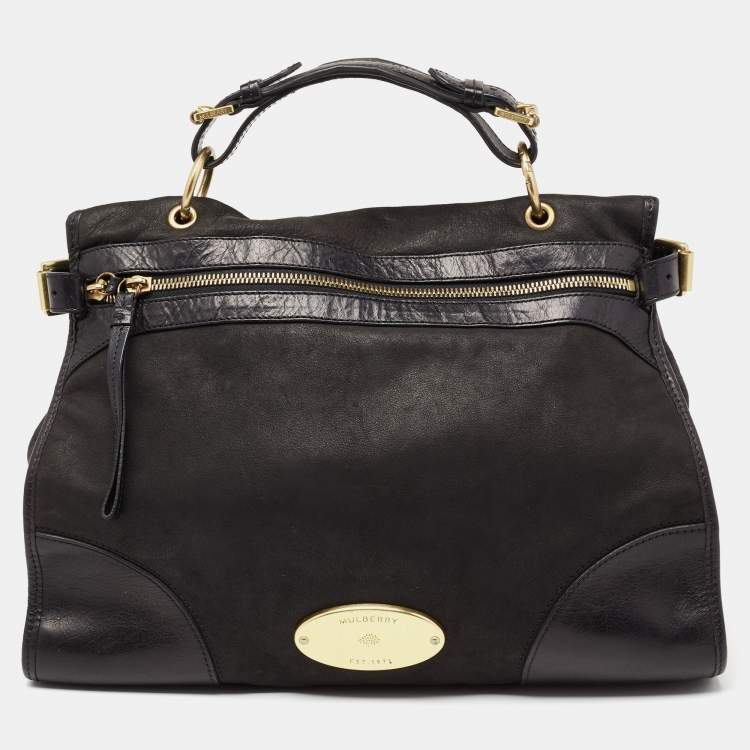 Pre Owned Mulberry Black Nubuck and Leather Taylor Top Handle Bag