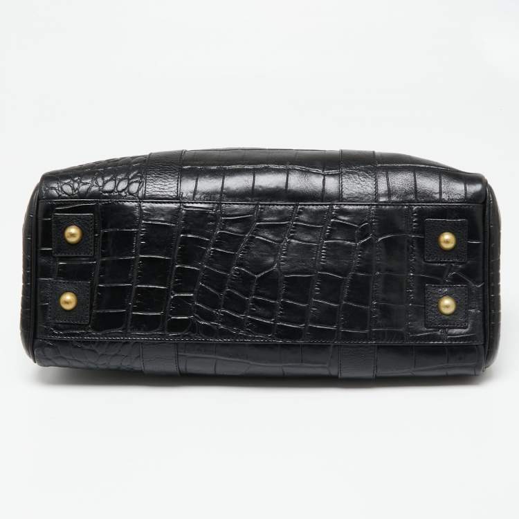 Pre Owned Mulberry Black Croc Embossed Leather Bayswater Satchel