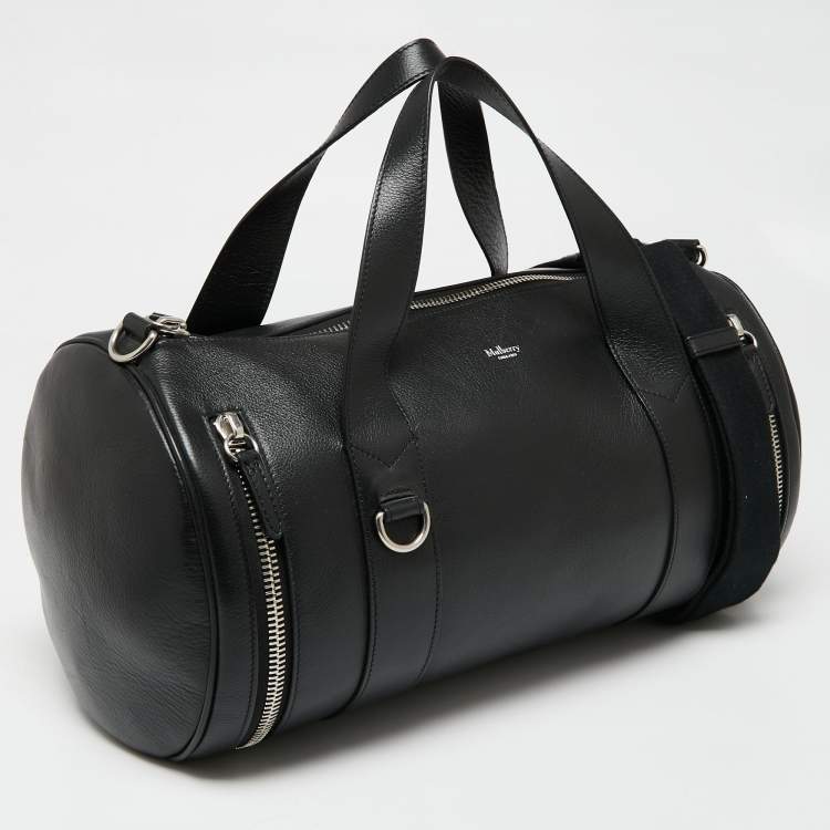 Pre Owned Mulberry Black Leather Round Ended Duffel Bag