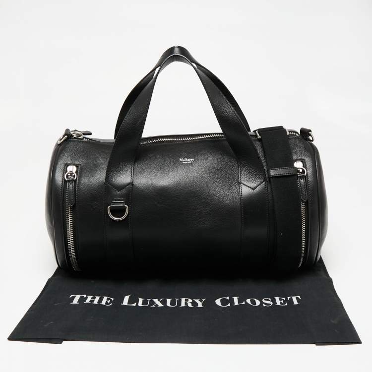 Pre Owned Mulberry Black Leather Round Ended Duffel Bag
