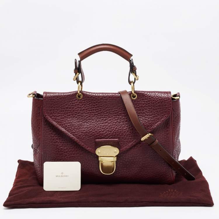 Pre Owned Mulberry Burgundy Grained Leather Polly Push Lock Top Handle Bag