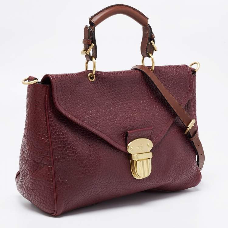 Pre Owned Mulberry Burgundy Grained Leather Polly Push Lock Top Handle Bag
