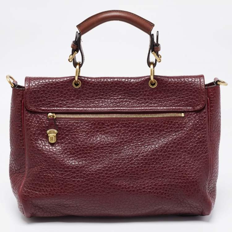 Pre Owned Mulberry Burgundy Grained Leather Polly Push Lock Top Handle Bag