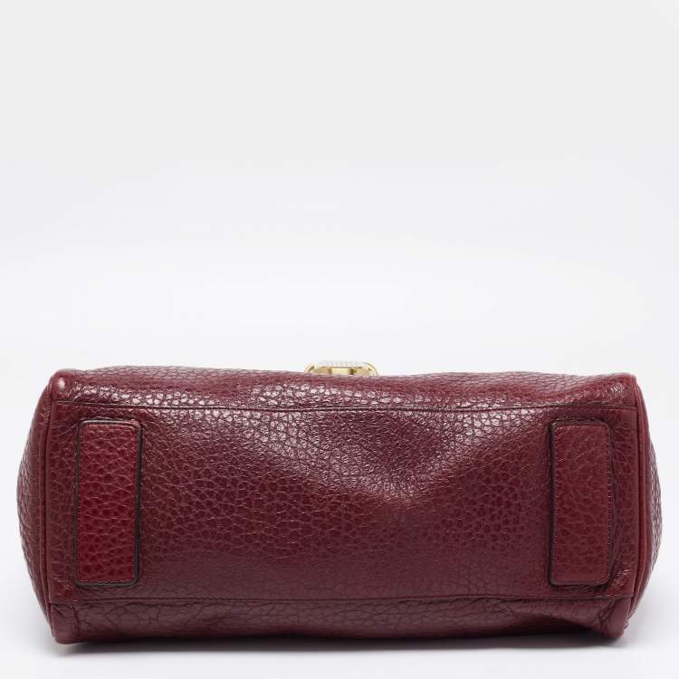 Pre Owned Mulberry Burgundy Grained Leather Polly Push Lock Top Handle Bag