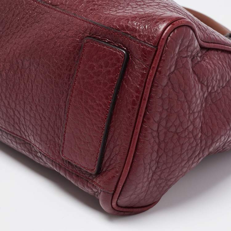 Pre Owned Mulberry Burgundy Grained Leather Polly Push Lock Top Handle Bag