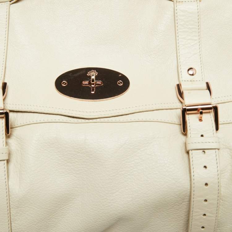 Pre Owned Mulberry Ivory Leather Oversized Alexa Top Handle Bag