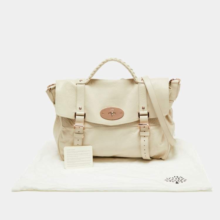 Pre Owned Mulberry Ivory Leather Oversized Alexa Top Handle Bag
