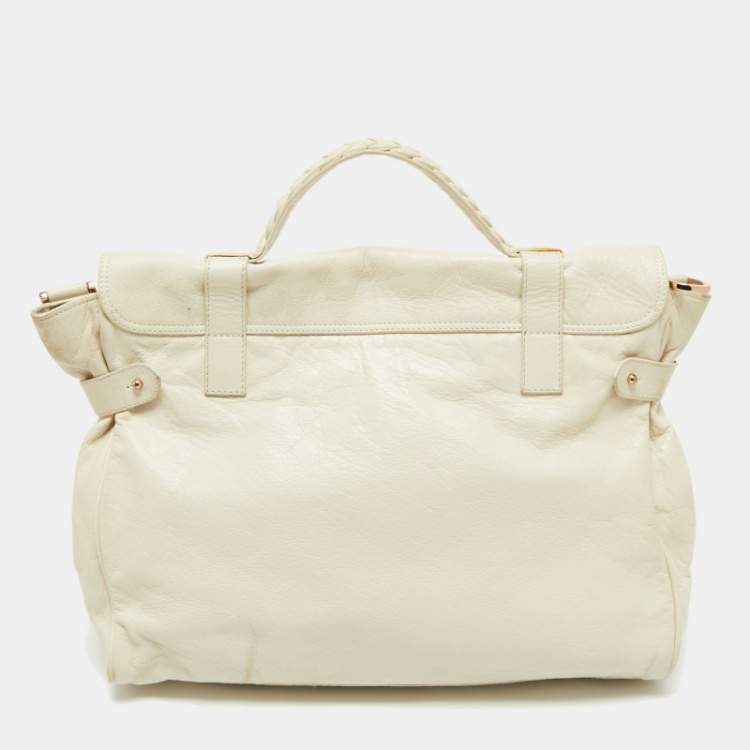 Pre Owned Mulberry Ivory Leather Oversized Alexa Top Handle Bag
