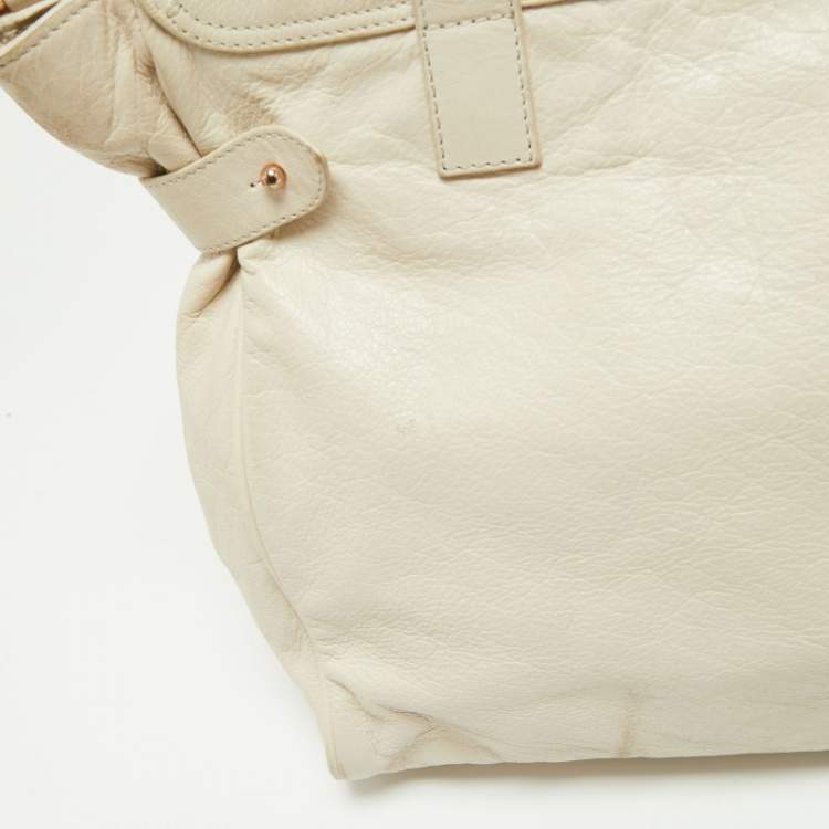 Pre Owned Mulberry Ivory Leather Oversized Alexa Top Handle Bag