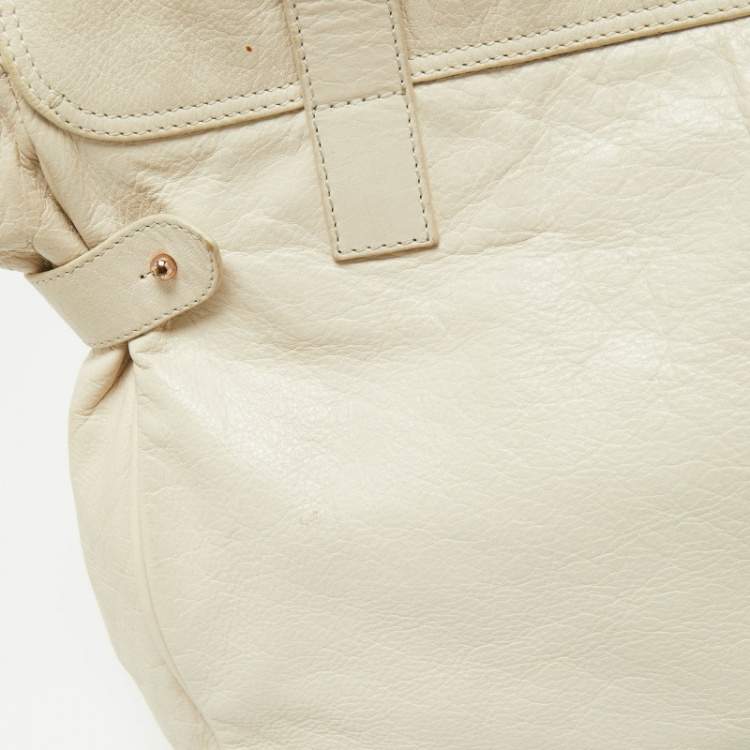 Pre Owned Mulberry Ivory Leather Oversized Alexa Top Handle Bag