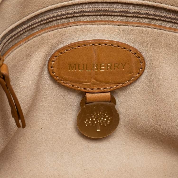 Pre Owned Mulberry Tan Croc Embossed Leather Small Lily Shoulder Bag