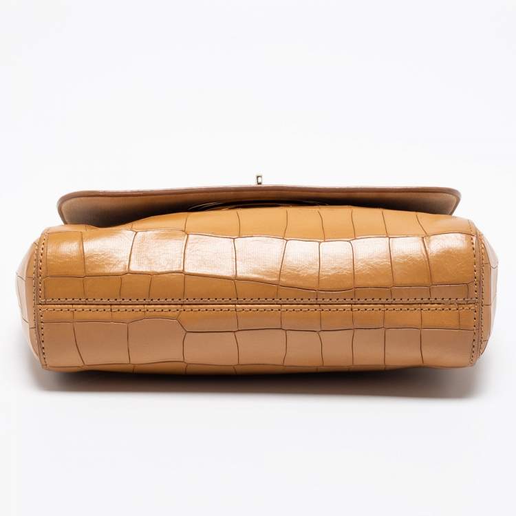Pre Owned Mulberry Tan Croc Embossed Leather Small Lily Shoulder Bag