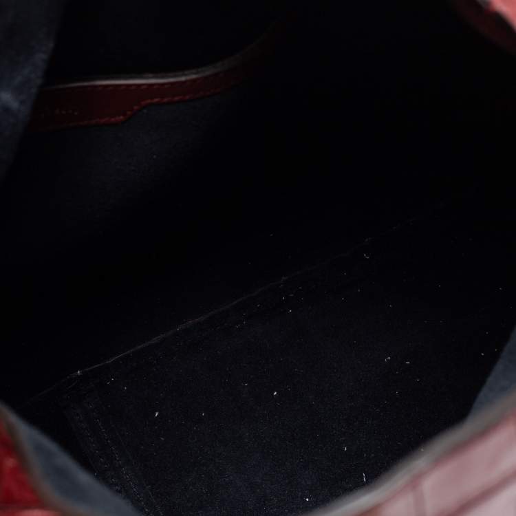 Pre Owned Mulberry Burgundy Croc Embossed Leather Marloes Hobo   