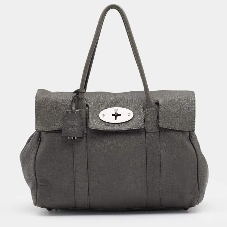 Pre Owned Mulberry Grey Shimmery Leather Bayswater Satchel