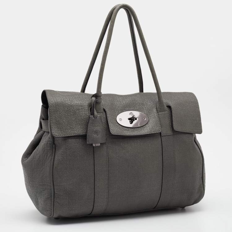 Pre Owned Mulberry Grey Shimmery Leather Bayswater Satchel