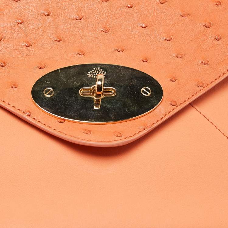 Pre Owned Mulberry Orange Ostrich And Leather Willow Tote