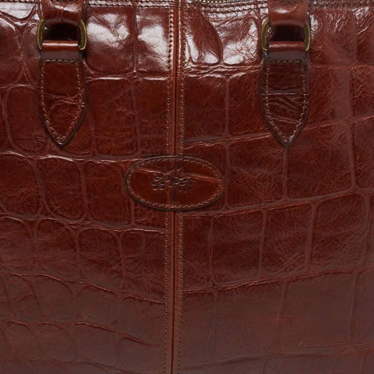 Pre Owned Mulberry Brown Croc Embossed Leather Bolide Satchel